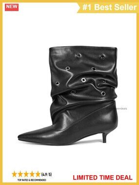 Womens Slouchy Wide Calf Ankle Boots Kitten Heel Pointed Toe Faux Leather